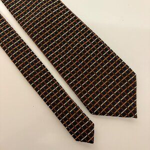 Henry Jacobson Silk Tie Handmade Mens Necktie Brown Geometric Squares Office